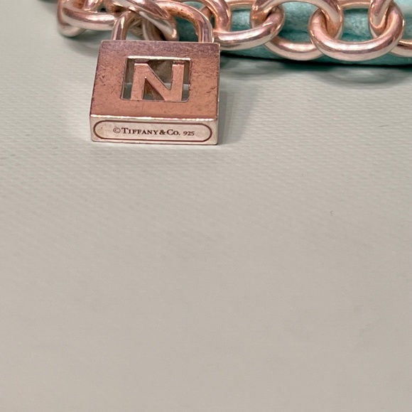 Tiffany & Co Sterling Silver Charm Bracelet with Letter N Padlock Charm - Picture 4 of 14